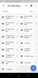 Trong hình ảnh có thể có: văn bản cho biết '23% 8:52 02.Công Ngh... Thu muc Tên 01.Lap Trình 02.Lập Trinh Website C# 03.Lập Trình 04.Lập Trinh Java PHP 05.Lập Trình 06.Lập Trình IOS PyThon 07.Lập Trình 08 Trình ...g Đối Tượng Matlab 09.Lập Kotlin Unity Iternet Of 12.App Thing Android Node AngularJs 14.Giai Thuật Liệu 16. Docker 17. Hacker : ব'